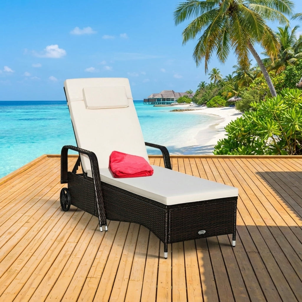 Biotree Outdoor Recliner Cushioned Chaise Lounge with Adjustable Backrest Stackable Patio Chair for Garden BackyardWhite/White Red