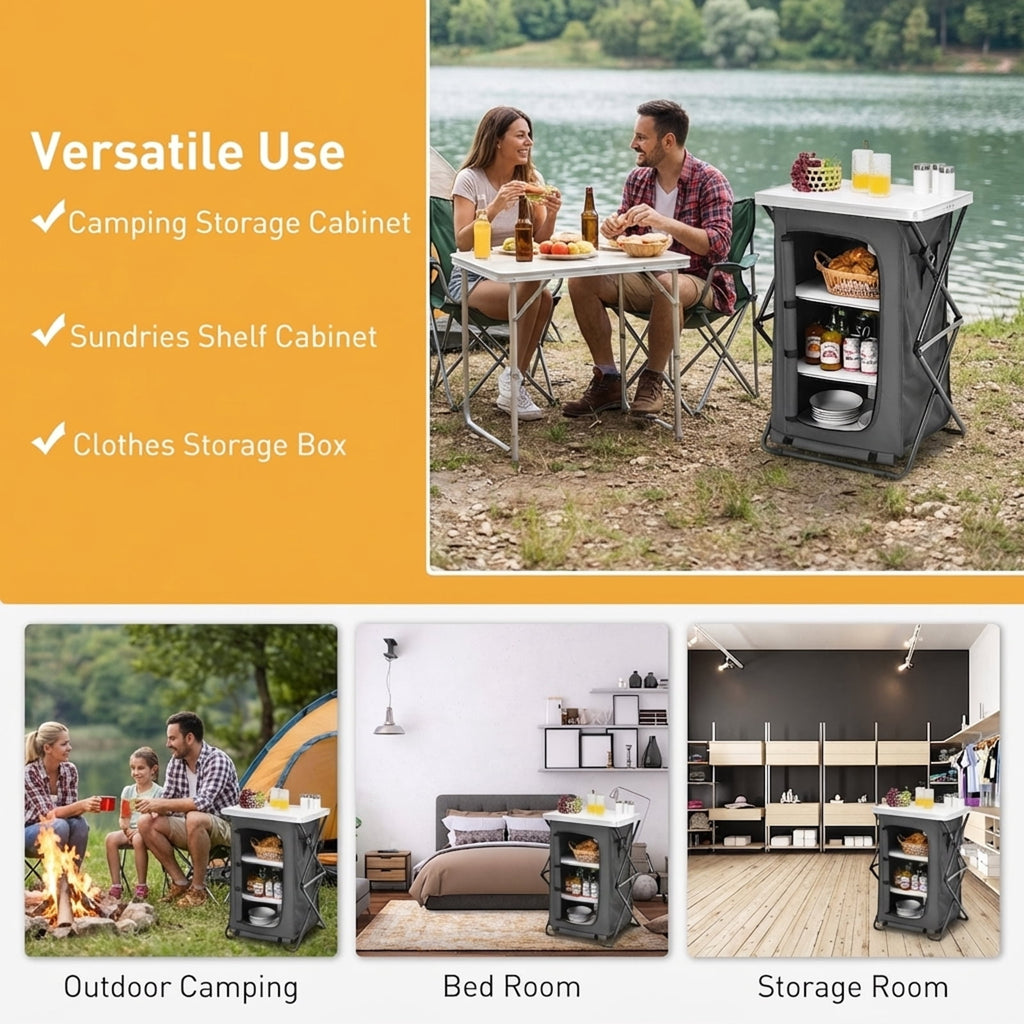 Biotree Folding Camping Storage Cabinet with 3 Shelves and Carry Bag Portable Camp Kitchen Organizer for Outdoor, Green