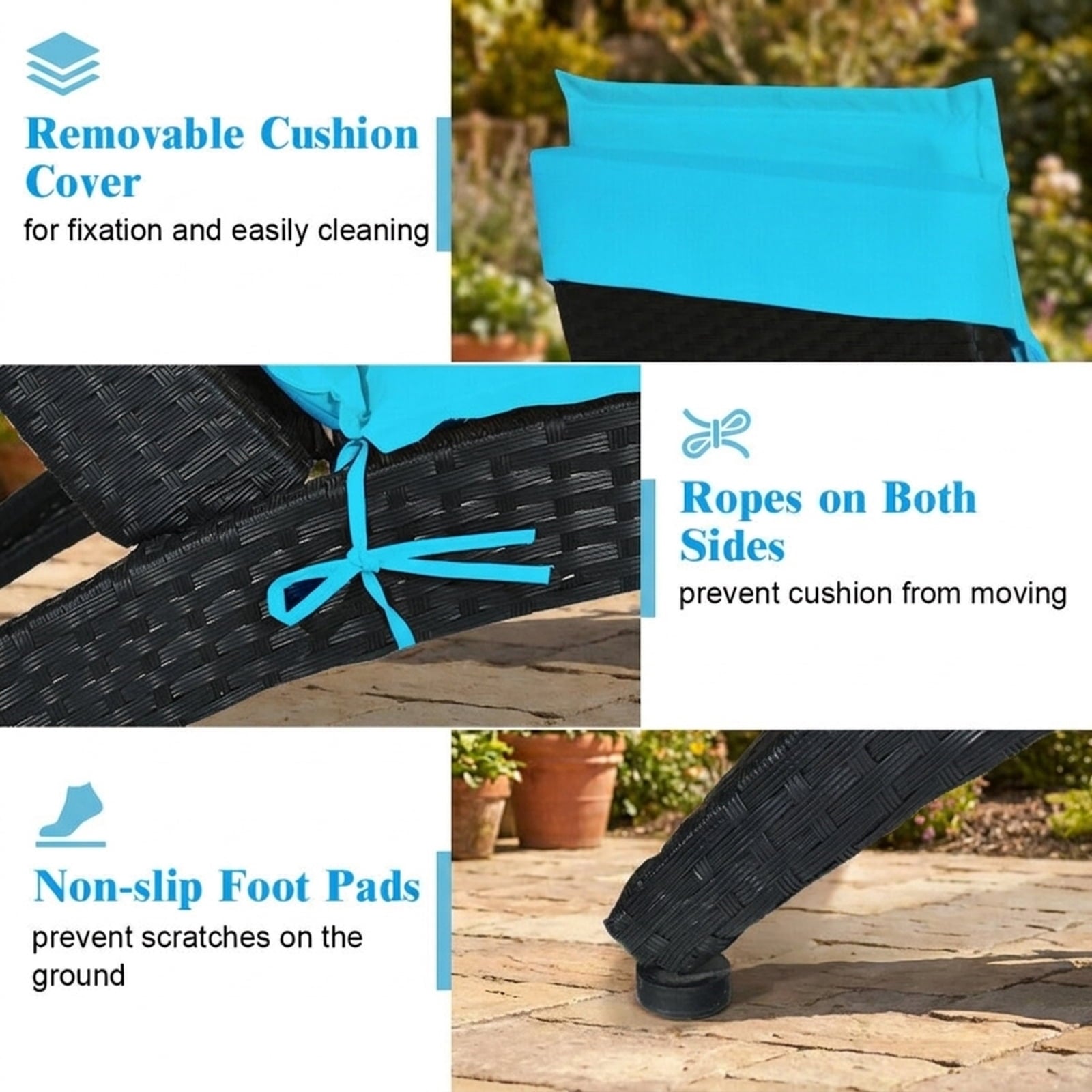 Biotree Folding Patio Rattan Portable Lounge Chair Chaise with Cushion Stackable Patio Chair for Garden BackyardTurquoise