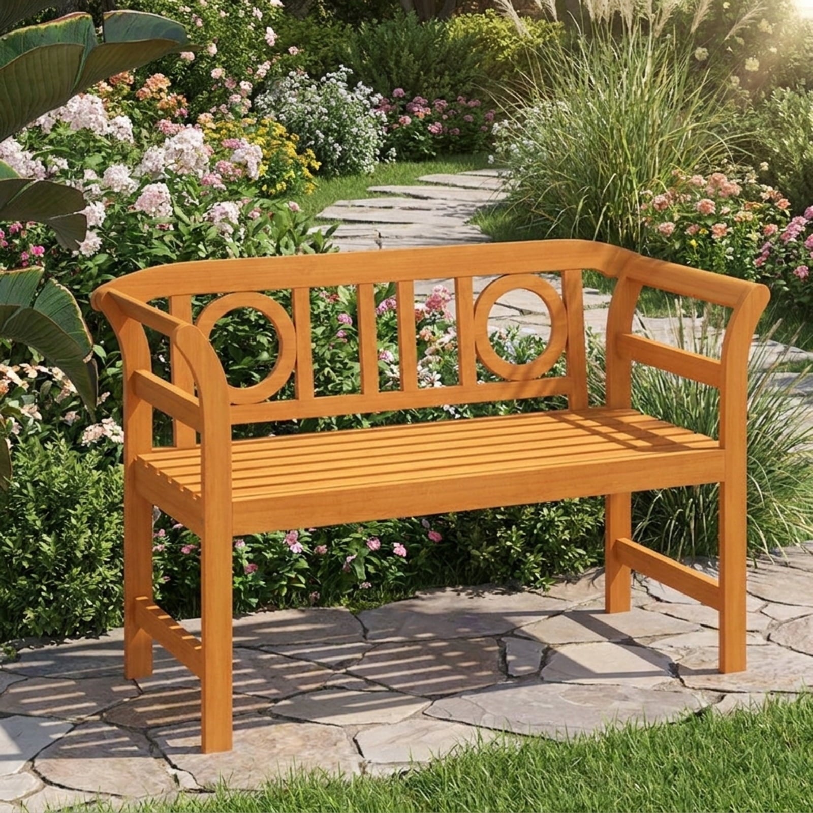 Biotree Acacia Wood 2-Person Patio Loveseat with Backrest and Armrests for Backyard Stackable Patio Chair for Garden BackyardNatural