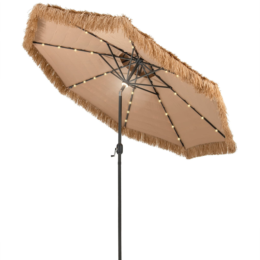 Biotree 10 Feet Hawaiian Style Solar Lighted Thatched Tiki Patio Umbrella Outdoor Backyard Deck Garden
