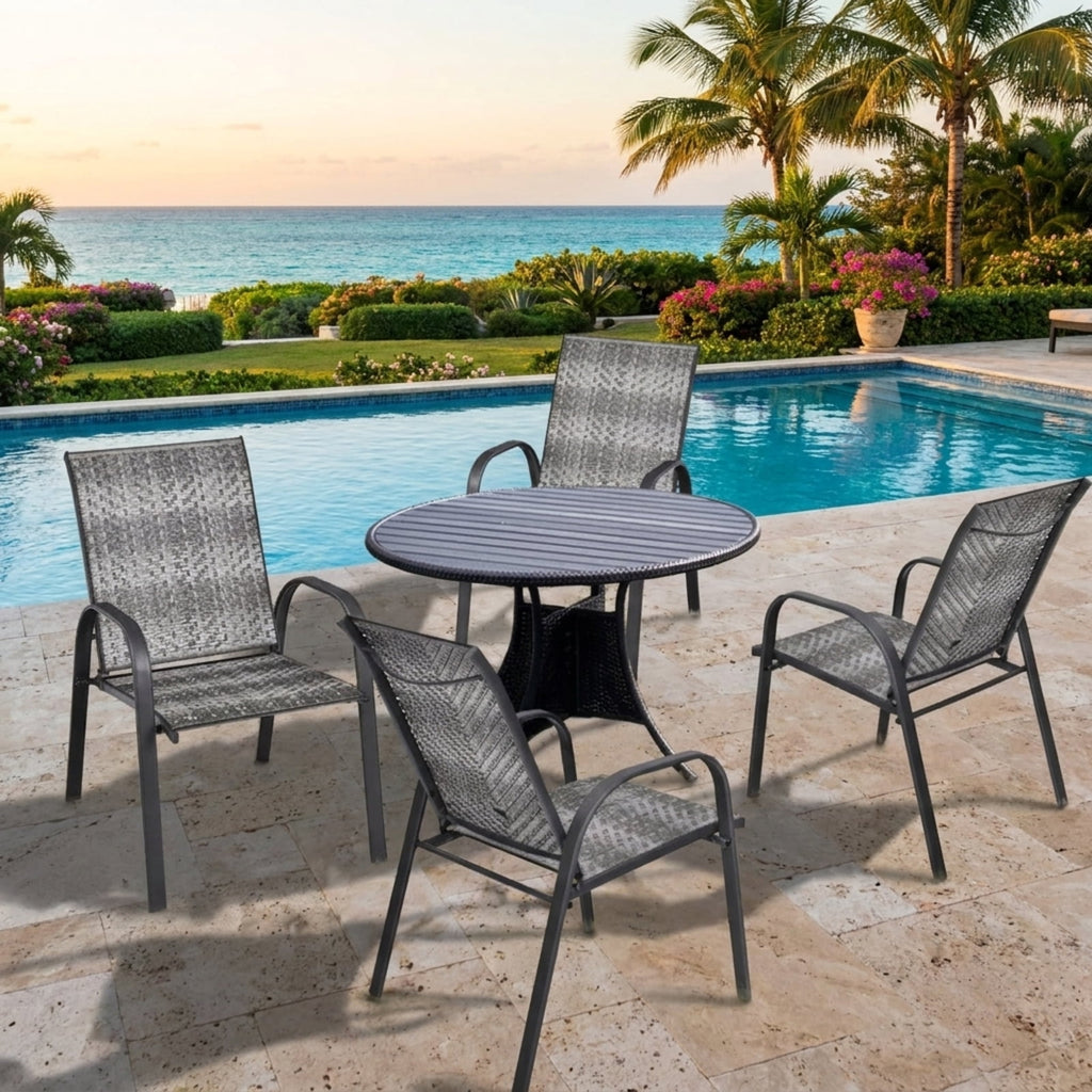 Biotree Set of 6 Outdoor PE Wicker Stackable Chairs with Sturdy Steel Frame Stackable Patio Chair for Garden BackyardGray