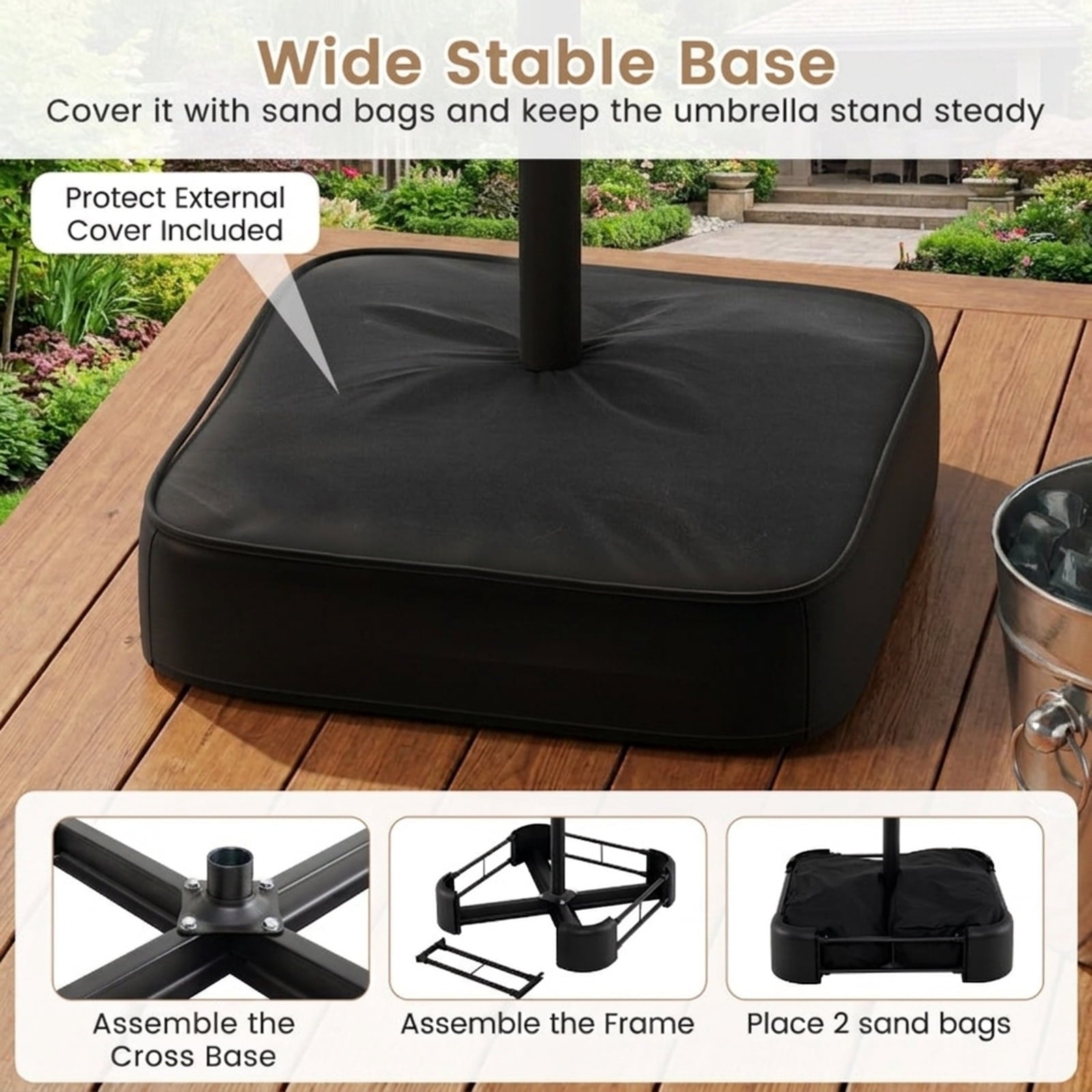 Biotree 15 ft Double-Sided Twin Patio Umbrella Crank Tilt Outdoor Shade - Brown - UV Protection with Cross Base