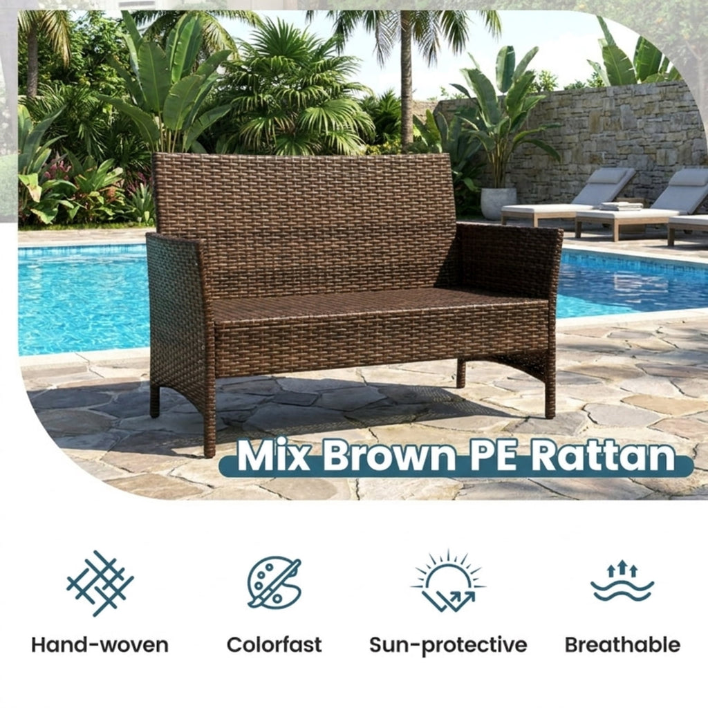 Biotree 4 Piece Patio Rattan Conversation Set with Cozy Seat Cushions Outdoor Conversation Set for Garden Backyard PorchPeacock Blue