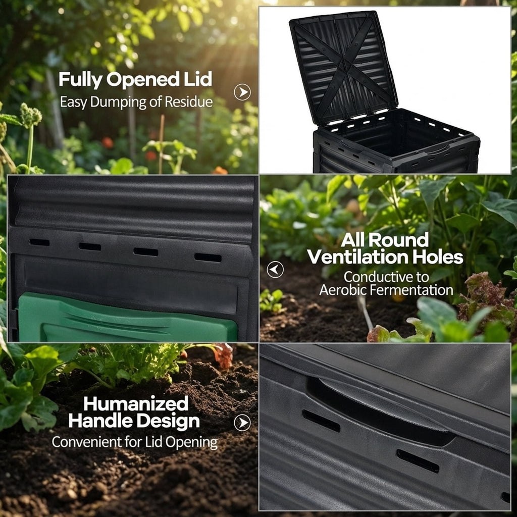 Biotree 80-Gallon Outdoor Composter with Large Openable Lid and Bottom Exit Door-Green Garden Organic