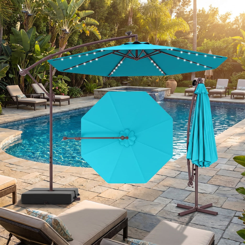 Biotree 10 ft Cantilever Patio Umbrella Offset Hanging with Cross Base, 8 Ribs - Multicolor for Backyard