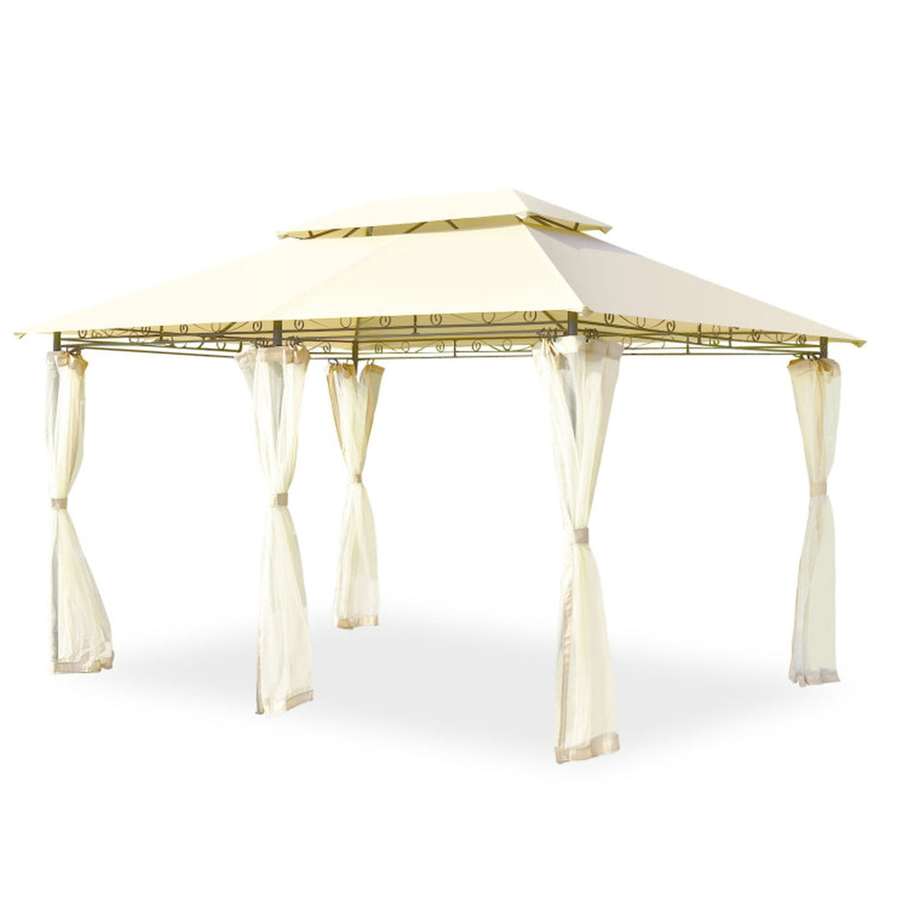 Biotree 10 Feet x 13 Feet Tent Canopy Shelter with Removable Netting Sidewall Beige - Outdoor Patio Backyard Garden Shade Canopy Shelter