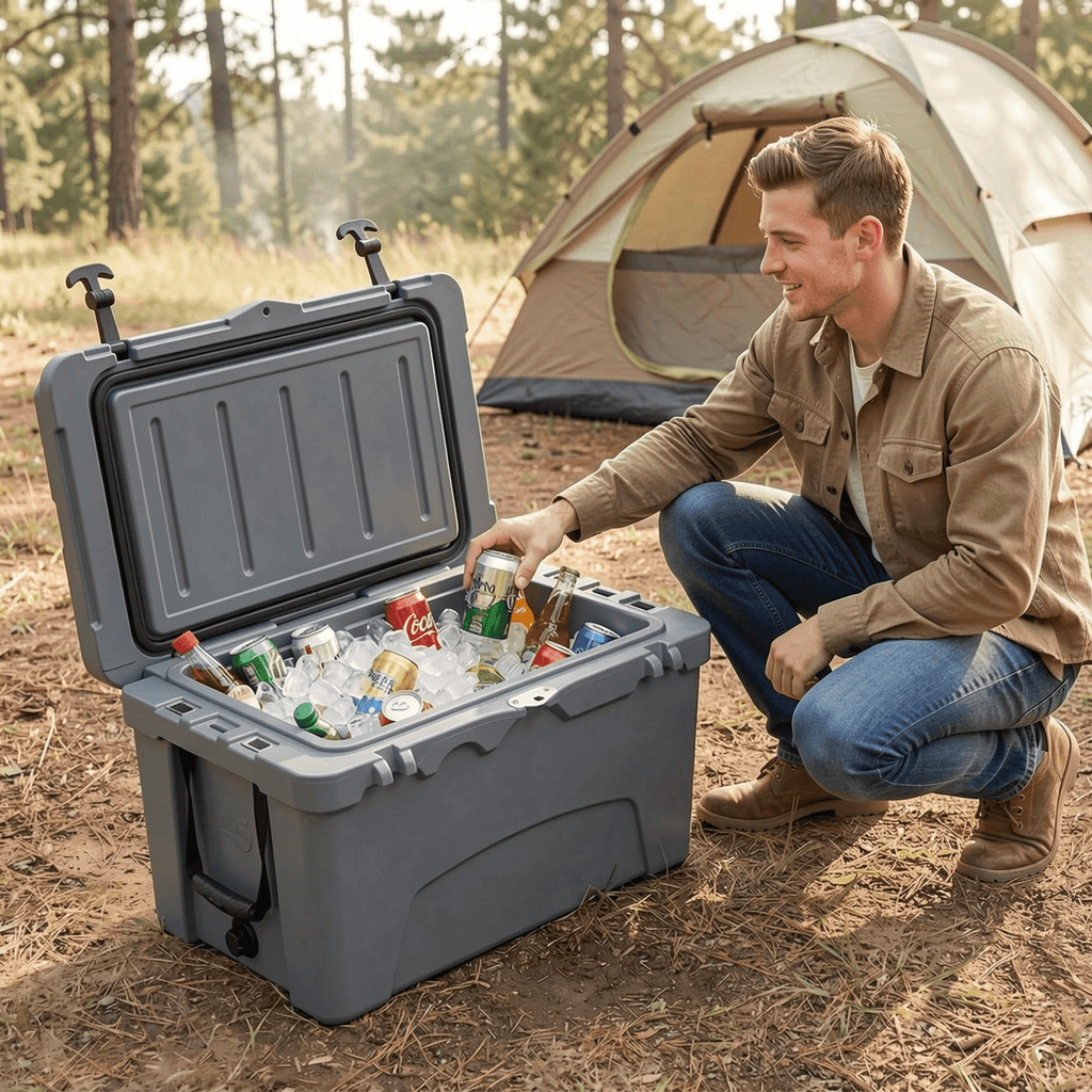 Biotree Folding Ice Bin Cooler Table with Drain Plug for Outdoor Party BBQ and Tailgating, Gray