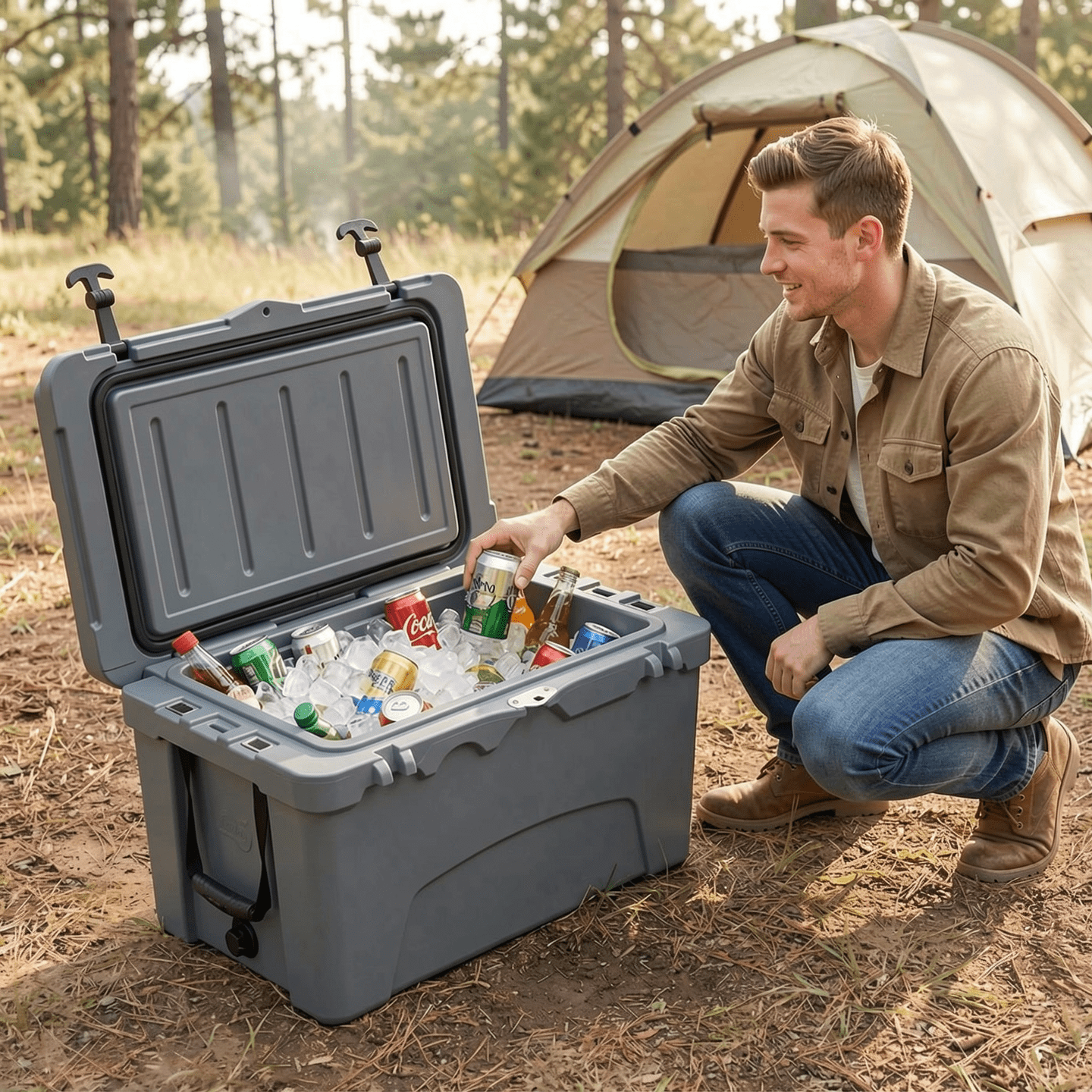 Biotree Folding Ice Bin Cooler Table with Drain Plug for Outdoor Party BBQ and Tailgating, Gray