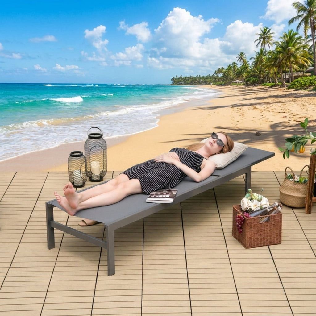Biotree 6-Position Chaise Lounge Chairs with Rustproof Aluminium Frame Stackable Patio Chair for Garden BackyardGray