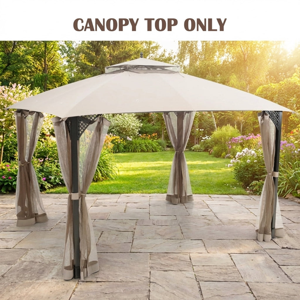 Biotree 10 x 12 Feet Gazebo Replacement Top with Air Vent and Drainage Holes Beige - Instant Setup Outdoor Shade Tent for Camping Parties