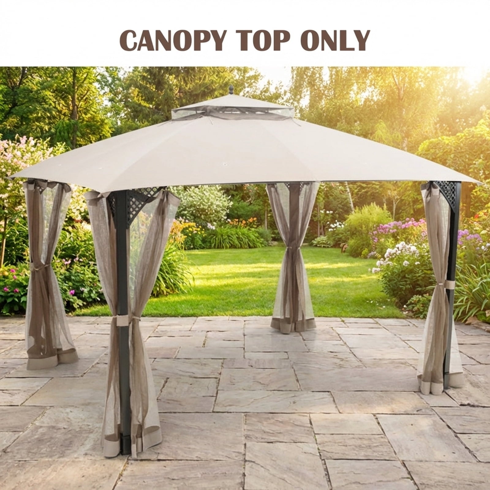 Biotree 10 x 12 Feet Gazebo Replacement Top with Air Vent and Drainage Holes Beige - Instant Setup Outdoor Shade Tent for Camping Parties