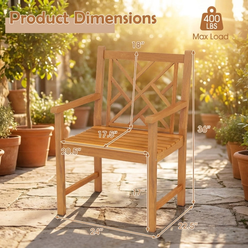 Biotree Set of 2 Outdoor Dining Chairs Acacia Wood with Cross-Pattern Backrest Stackable Patio Chair for Garden BackyardNatural