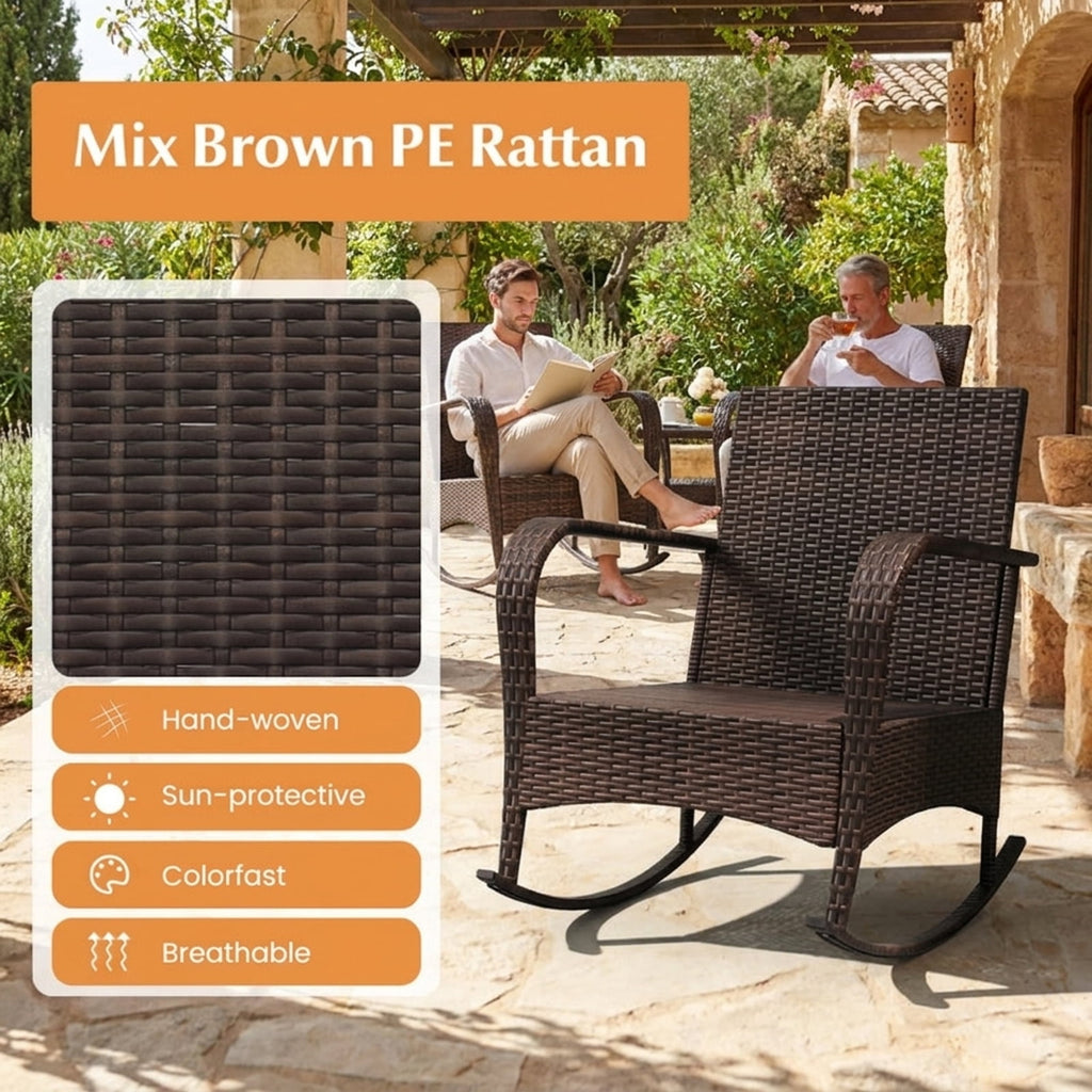 Biotree 3 Piece Outdoor Rocking Set with Tempered Glass Coffee Table for Backyard Poolside Outdoor Conversation Set for Garden Backyard PorchGray