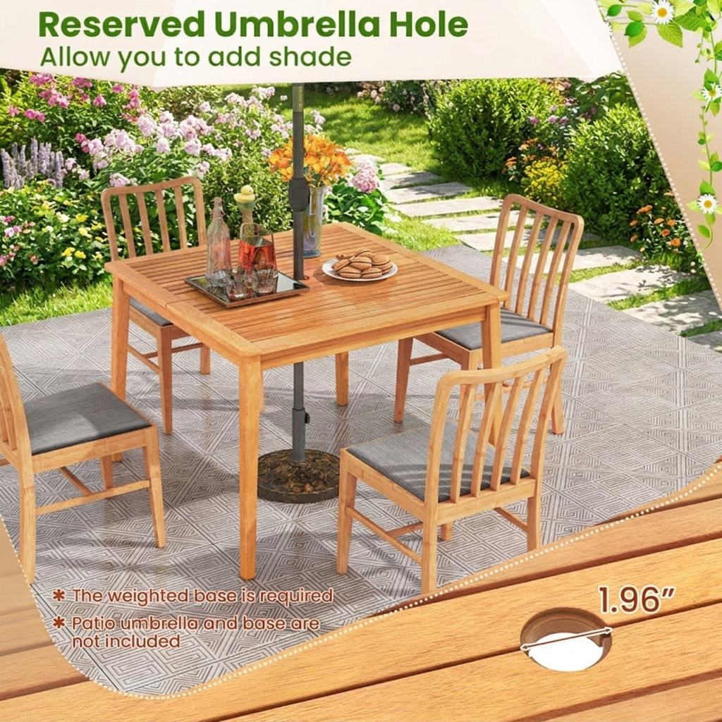 Biotree 40 Inch Acacia Wood Dining Square Bistro Table with 1.96 Inch Umbrella Hole, Natural