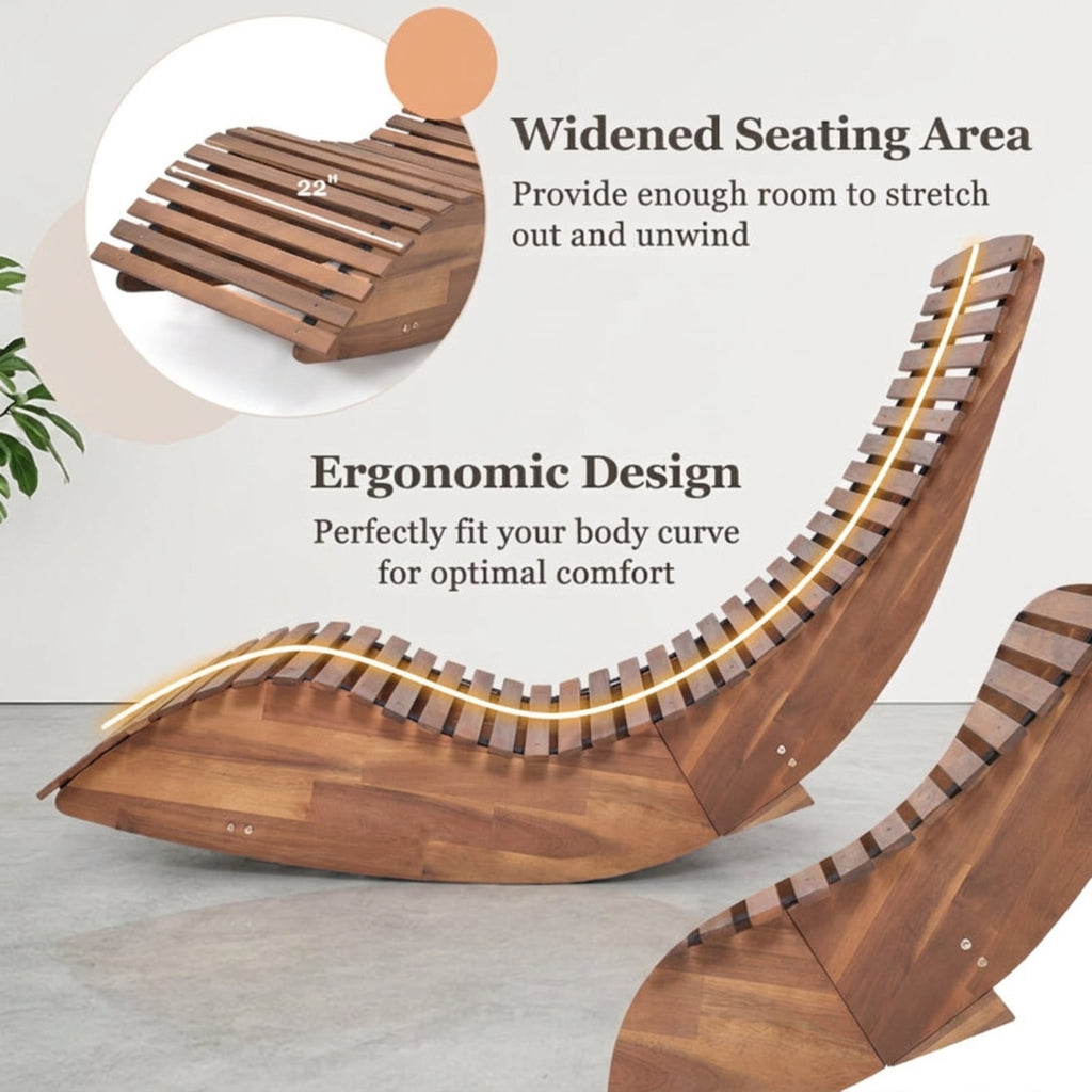 Biotree Outdoor Acacia Wood Rocking Chair with Widened Slatted Seat and High Back Stackable Patio Chair for Garden BackyardNatural