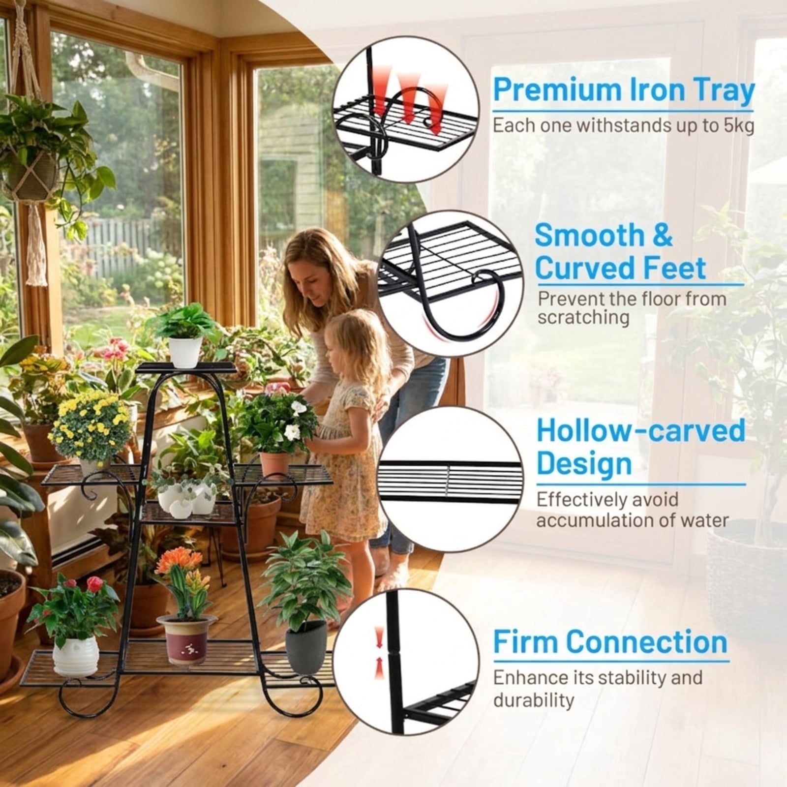Biotree 7 Tier Metal Patio Plant Stand for Indoor Outdoor Patio Balcony Garden, Black
