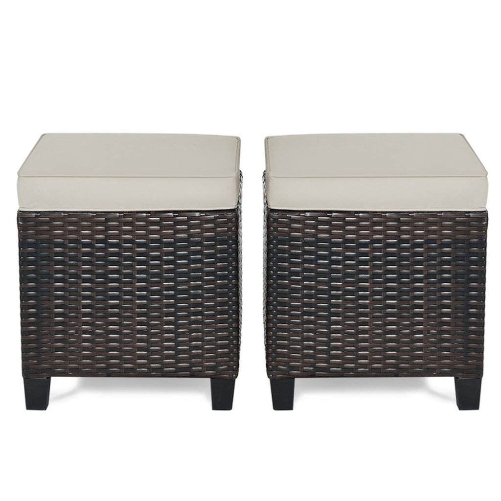 Biotree 2 Pieces Patio Rattan Ottoman Set with Removable Cushions Stackable Patio Chair for Garden BackyardBeige