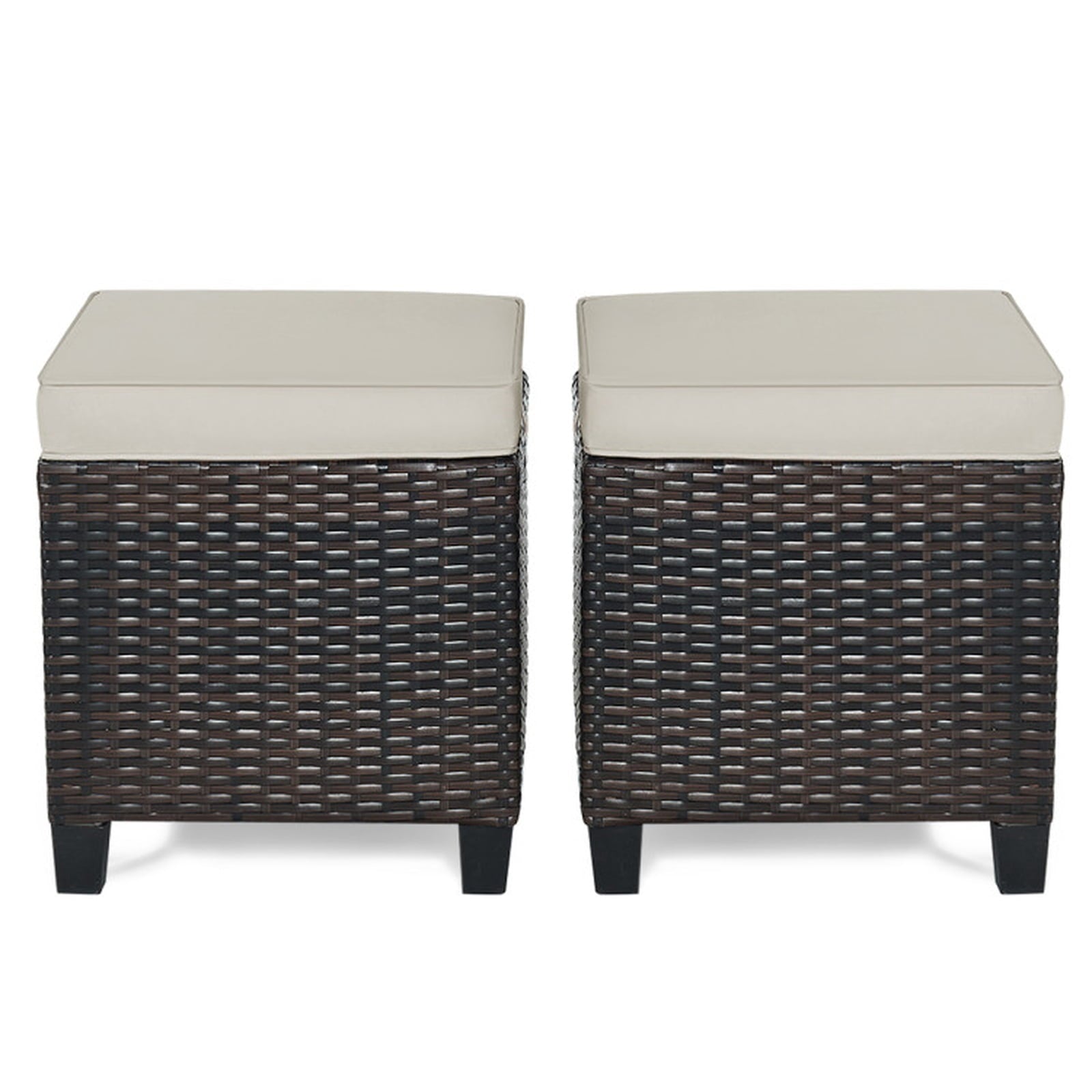 Biotree 2 Pieces Patio Rattan Ottoman Set with Removable Cushions Stackable Patio Chair for Garden BackyardBeige