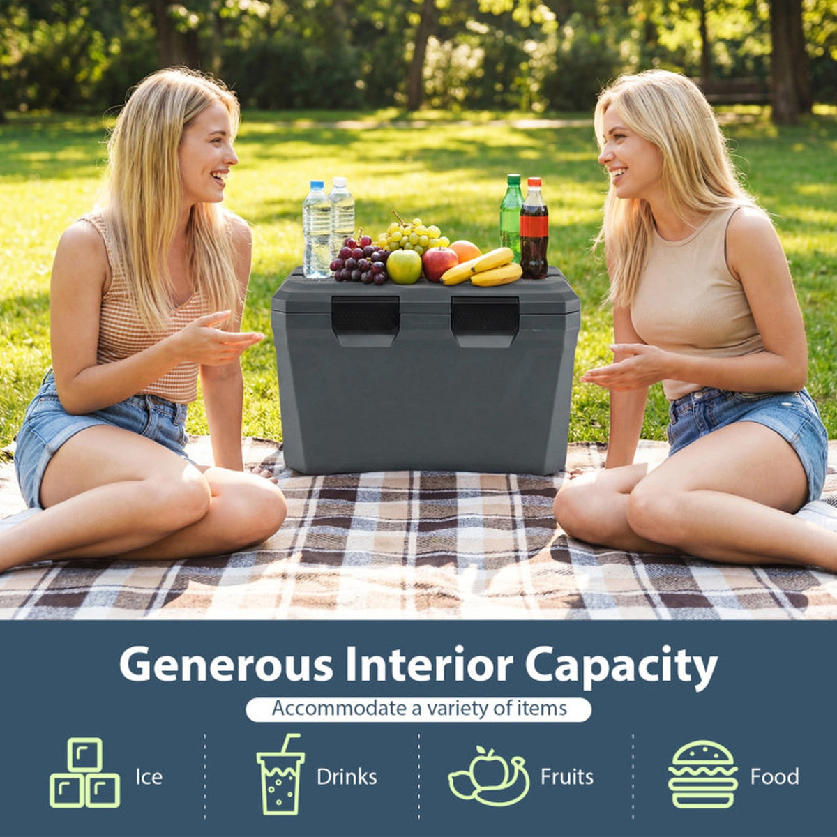 Biotree Insulated Portable Cooler Hard Shell Ice Chest with 2 Cup Holders Bottle Opener and Drain Plug, 37 Qt, Gray