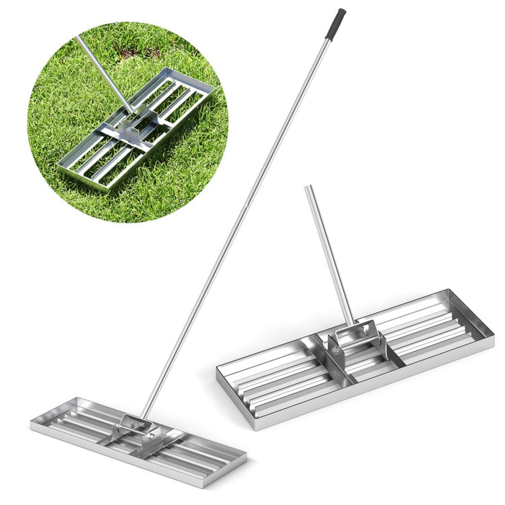 Biotree 30 x 10 Inch Lawn Leveling Rake with Ergonomic Handle for Lawn Garden Yard Soil Care, Silver
