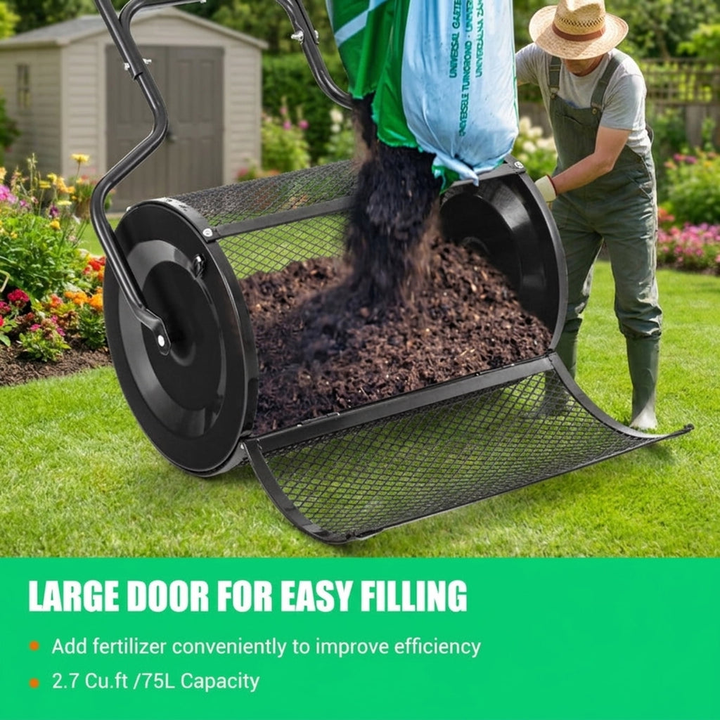 Biotree 24 Peat Moss Spreader with Upgrade Side Latches and U-shape Handle for Lawn Garden Yard Soil Care, Green