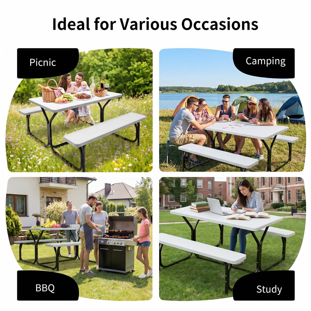 Biotree Picnic Table Bench Set for Outdoor Camping, White