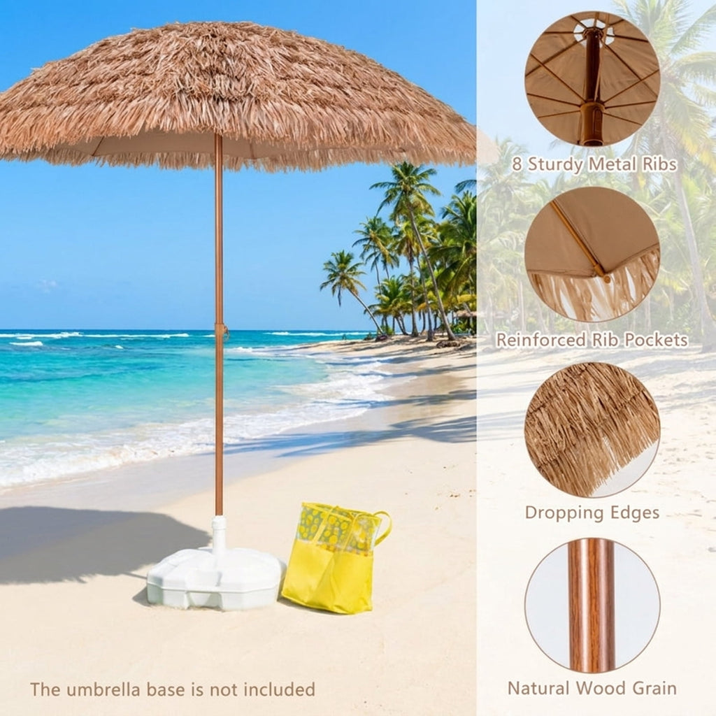 Biotree 8 ft Thatched Tiki Patio Umbrella Crank Tilt Outdoor Shade - Natural - UV Protection with Cross Base