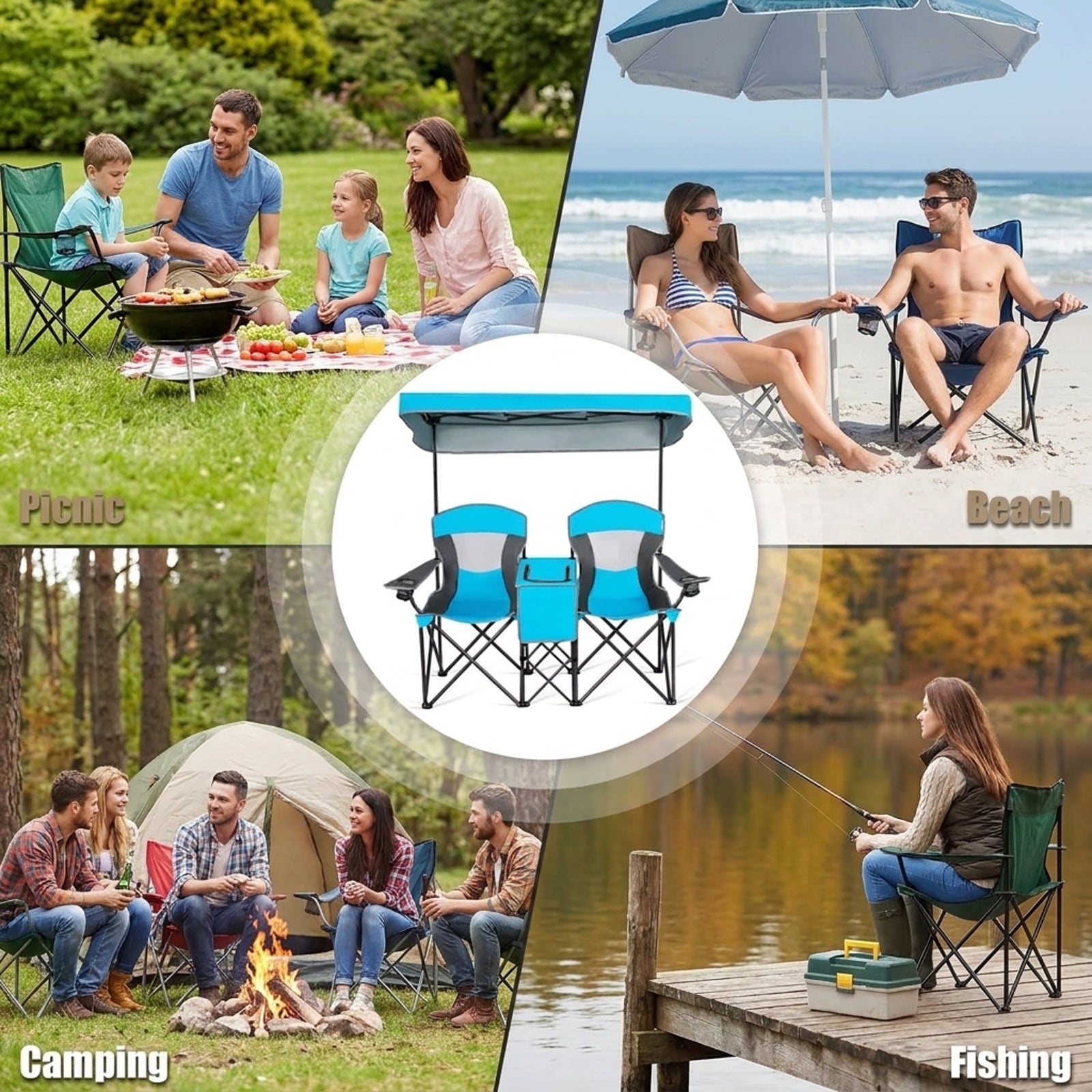Biotree Portable Folding Camping Canopy Chairs with Cup Holder, Blue