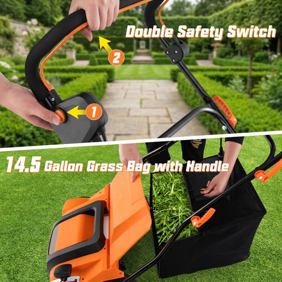 Biotree 16" 15 Amp Electric Lawn Dethatcher, 2-in-1 Corded Lawn Scarifier - Electric Lawn Rake with 6L Collection Bag, 4-Position Height Adjustment for Lawn Renovation Grass Care Orange