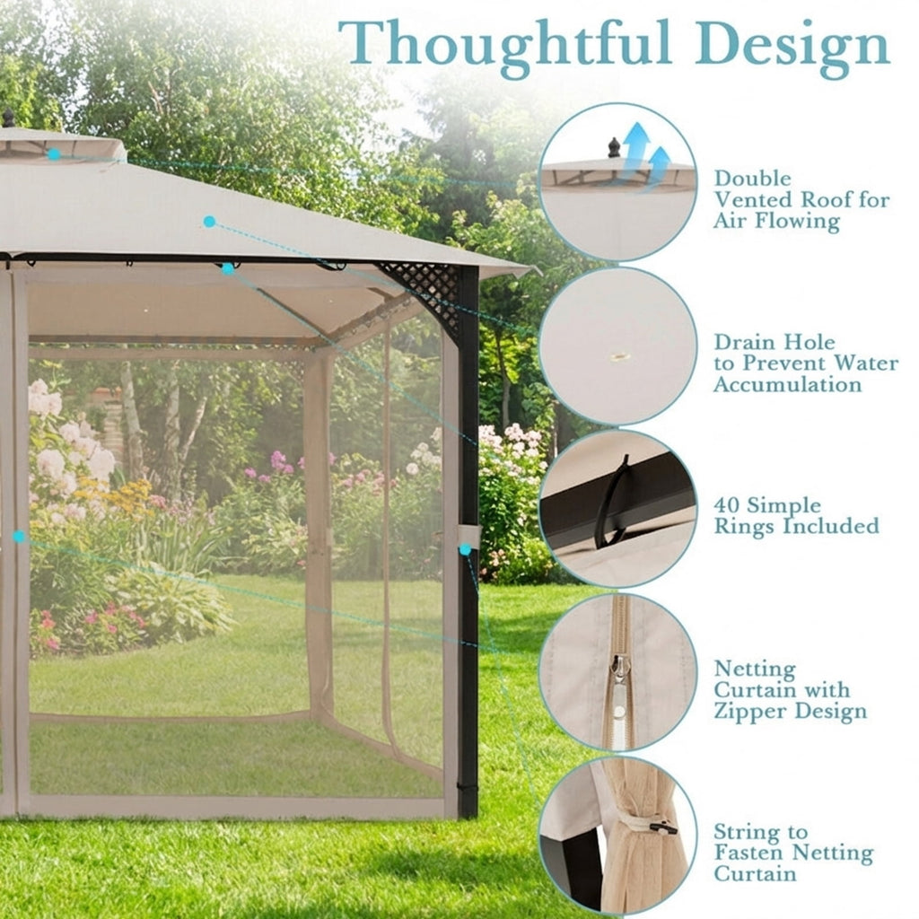 Biotree 12 x 10 Feet Outdoor Double Top Patio Gazebo Beige - Outdoor Patio Backyard Garden Shade Canopy Shelter