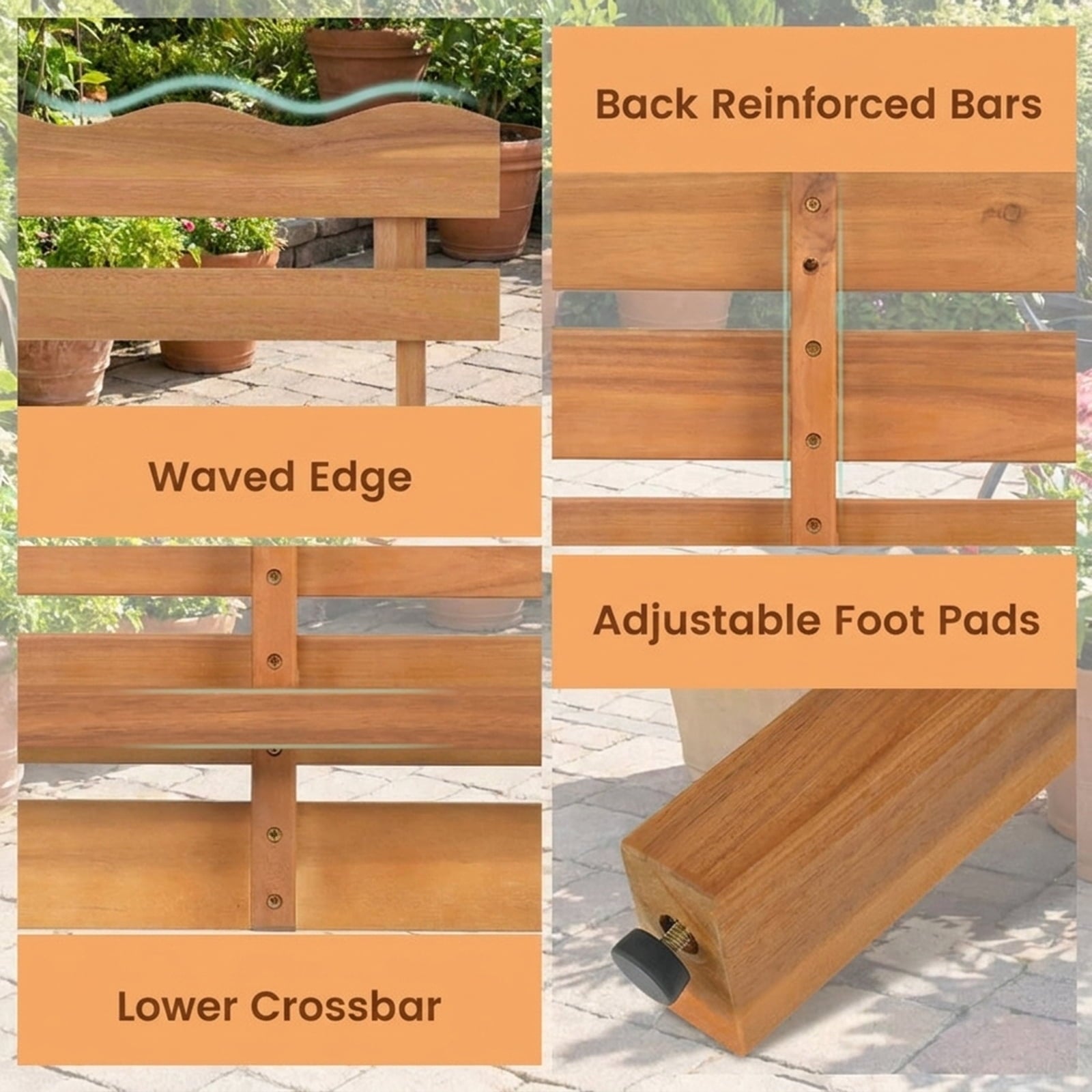 Biotree Outdoor Acacia Wood Garden Bench with 800 Lbs Weight Capacity Stackable Patio Chair for Garden BackyardNatural