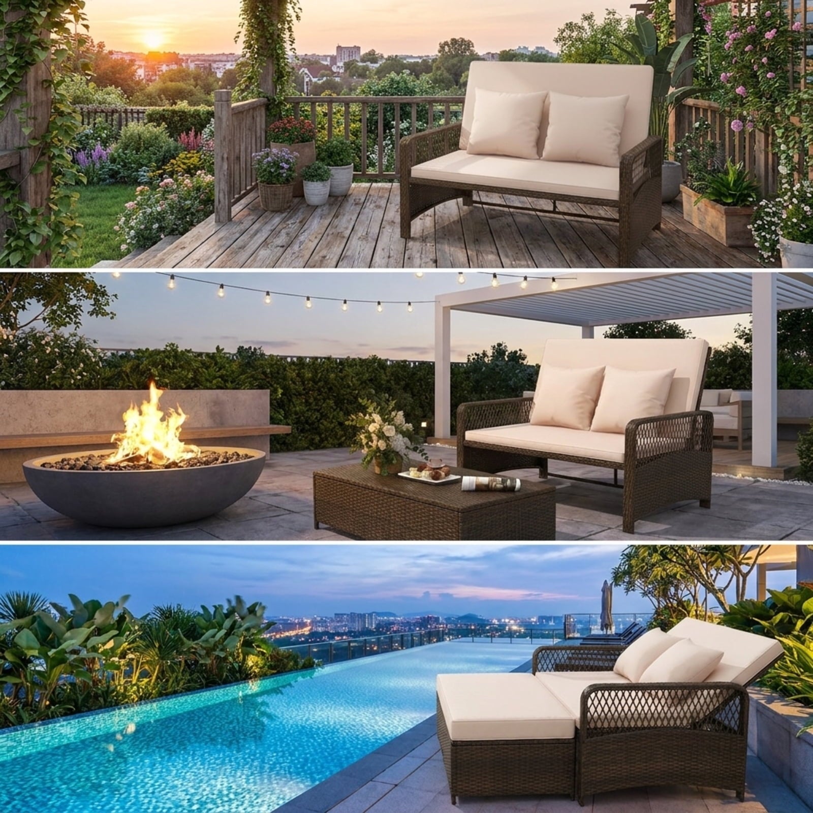 Biotree Patio Adjustable Wicker Daybed with 4-Level Backrest and Soft Cushions Outdoor Conversation Set for Garden Backyard PorchBeige