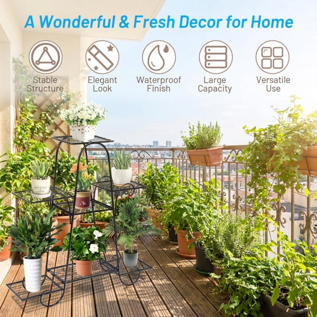 Biotree 7 Tier Metal Patio Plant Stand for Indoor Outdoor Patio Balcony Garden, Black