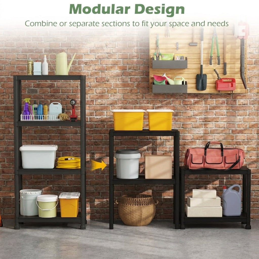 Biotree 4-Tier Heavy-Duty Plastic Storage Shelves Freestanding Garage Shelving Unit 400 lbs - Black