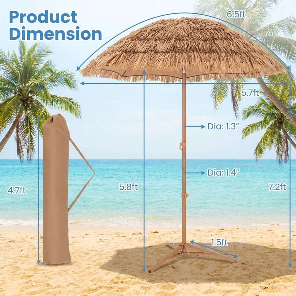 Biotree 6 ft Thatched Tiki Patio Umbrella Crank Tilt Outdoor Shade - Natural - UV Protection with Cross Base