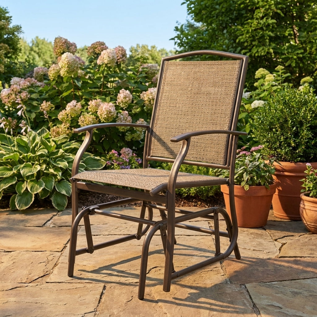Biotree 2 Pieces Patio Swing Single Glider Chair Rocking Seating Stackable Patio Chair for Garden BackyardBrown