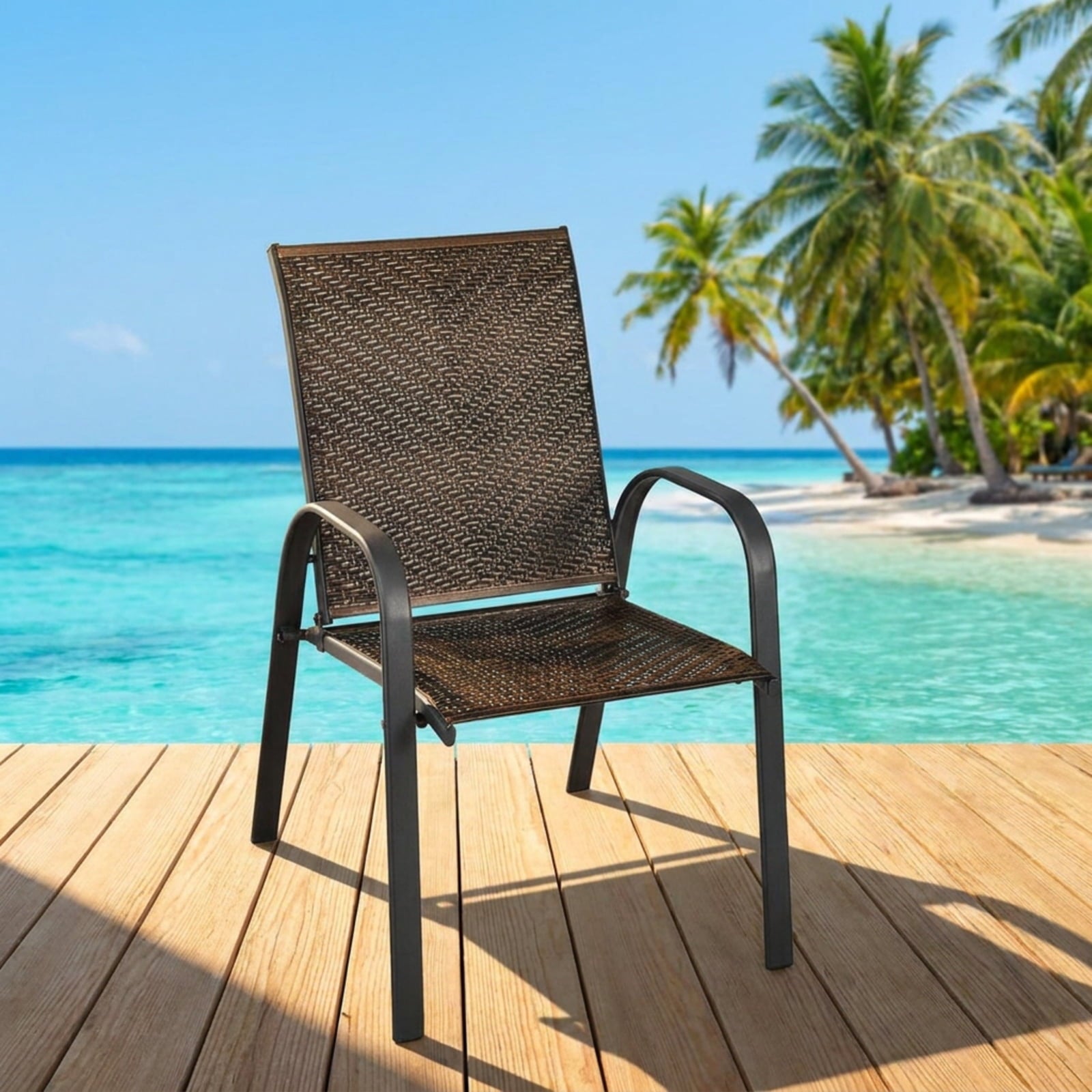 Biotree Set of 6 Outdoor PE Wicker Stackable Chairs with Sturdy Steel Frame Stackable Patio Chair for Garden BackyardBrown