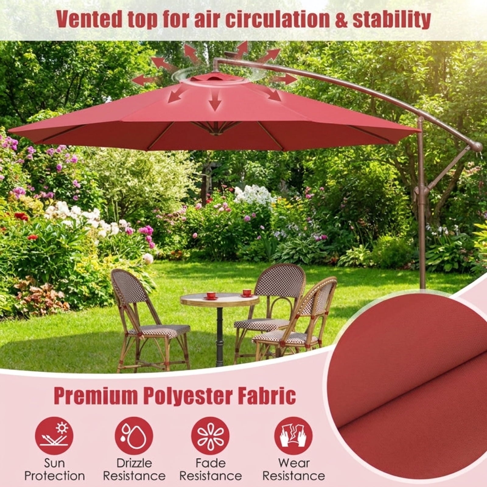 Biotree 9 ft Solar LED Market Patio Umbrella with Tilt and Crank Lift 6 Ribs 18 Lights Iron Pole for Outdoor Table Use - Beige