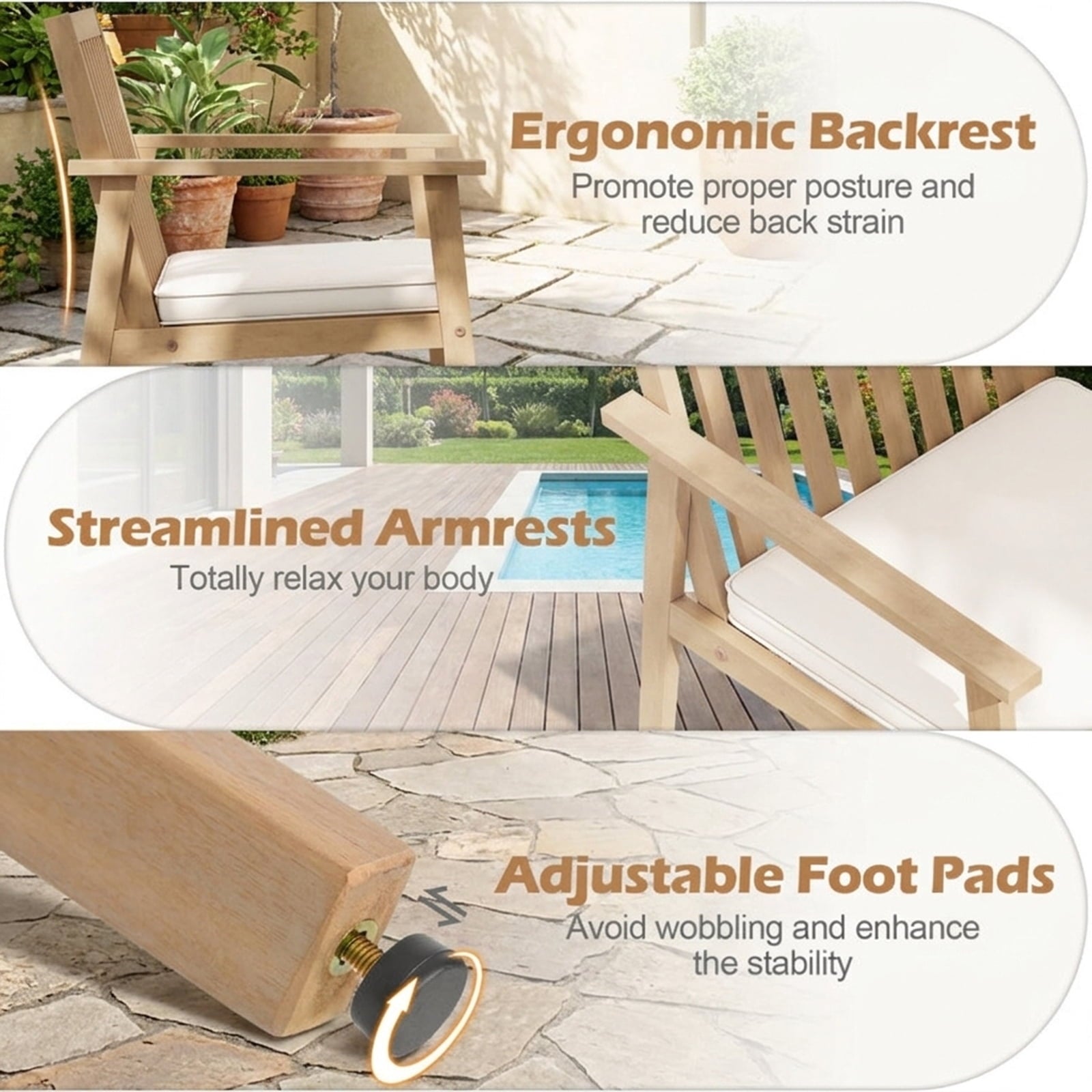 Biotree 2 Pieces Patio Dining Chairs Outdoor Acacia Wood Chairs with Removable Padded Cushion Stackable Patio Chair for Garden BackyardOak