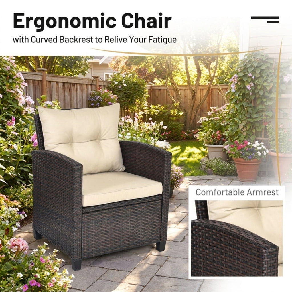 Biotree 3 Pcs Patio Rattan Furniture Set Cushioned Conversation Set Coffee Table Outdoor Conversation Set for Garden Backyard PorchBeige