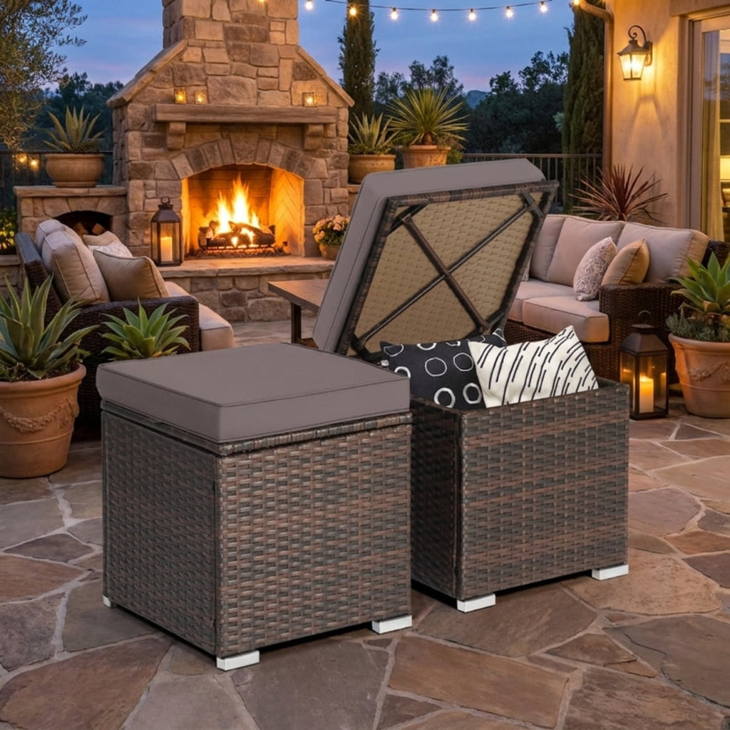 Biotree 2 Pieces Patio Ottoman with Removable Cushions Stackable Patio Chair for Garden BackyardGray