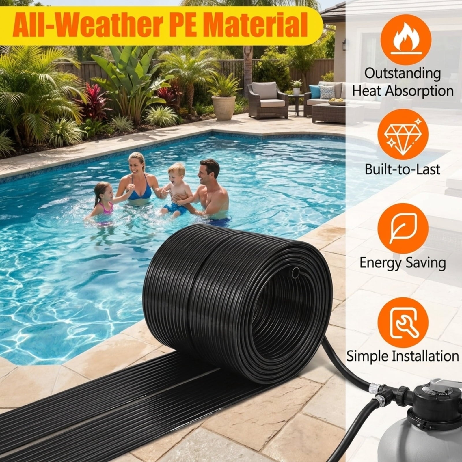 Biotree 2 Pieces 10/16.4/20 Feet Weatherproof Solar Swimming Pool Heating System 10 ft Set for Garden Yard Lawn Watering Outdoor, Black