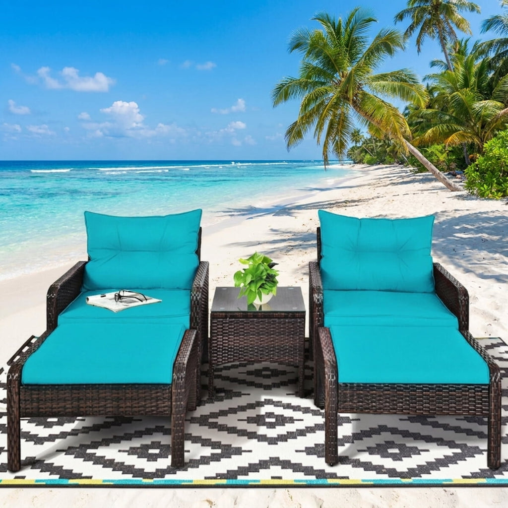 Biotree 5 Pieces Patio Rattan Furniture Set Sofa Outdoor Conversation Set for Garden Backyard PorchRed/Turquoise/Beige
