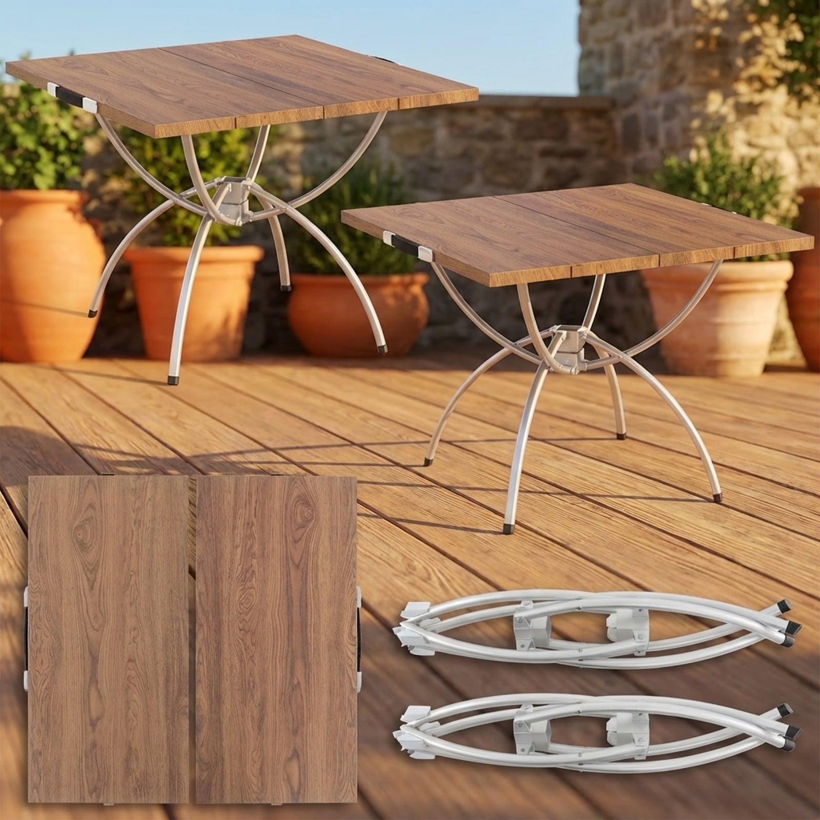 Biotree 2 Pack Folding Camping Table with Wood-Grain Tabletop Portable Lightweight Outdoor Table for Hiking Party, Natural