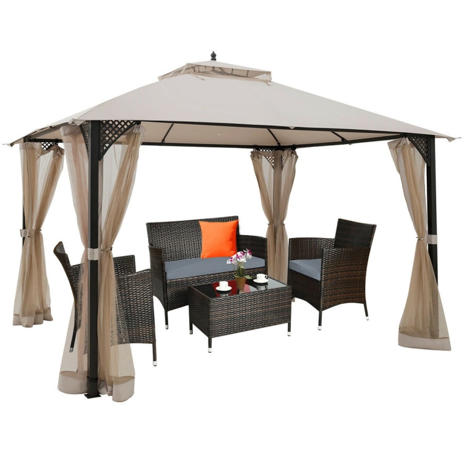 Biotree 12 x 10 Feet Outdoor Double Top Patio Gazebo Beige - Outdoor Patio Backyard Garden Shade Canopy Shelter