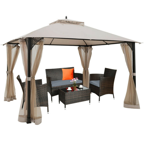 Biotree 12 x 10 Feet Outdoor Double Top Patio Gazebo Beige - Outdoor Patio Backyard Garden Shade Canopy Shelter