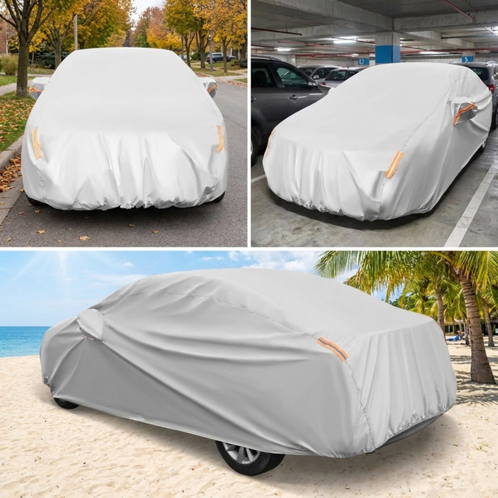 Biotree 185 Inch Car Cover Waterproof UV Protection All-Weather Full Cover Sedan Universal Fit - Silver