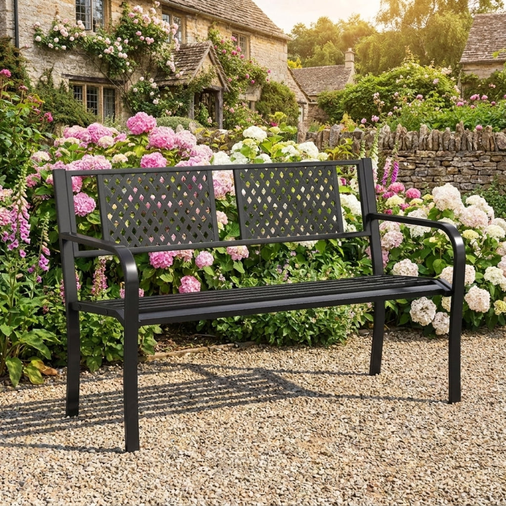 Biotree Outdoor Bench Metal Loveseat Patio Bench for 2-3-Person Stackable Patio Chair for Garden BackyardBlack