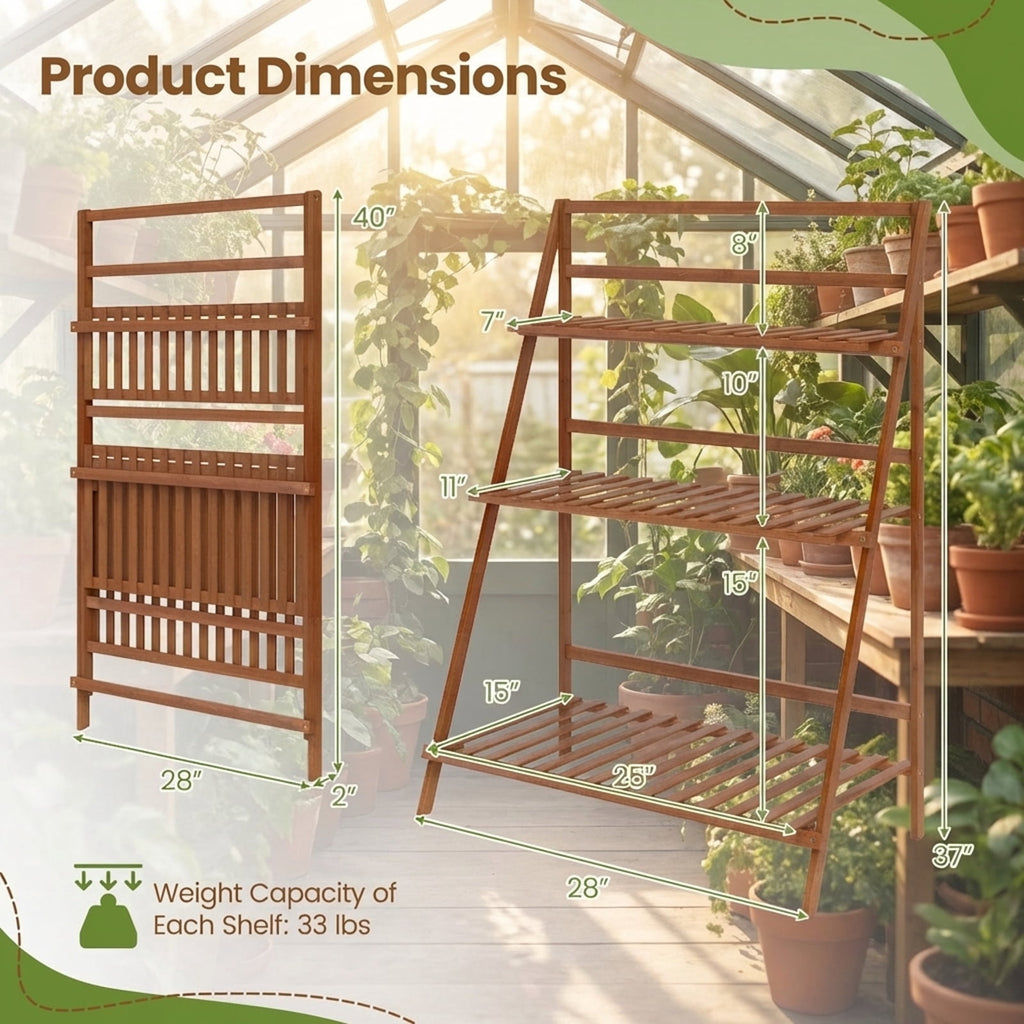 Biotree 3-Tier Bamboo Plant Stand Foldable Ladder Shelf Indoor Outdoor Flower Pot Display Rack Natural